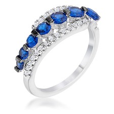 1.06Ct Rhodium Hematite Plated Graduated Blue Clear CZ Half Eternity Ring
