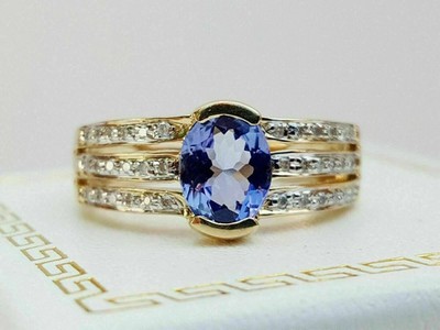 2.30 Ct Oval Cut Tanzanite Women's Unique Engagement Ring 14K Yellow Gold