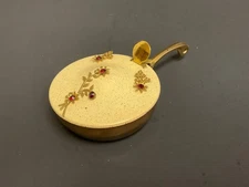 Vintage  Brass Silent Butler Tobacciana Ash Tray Floral Cabochon