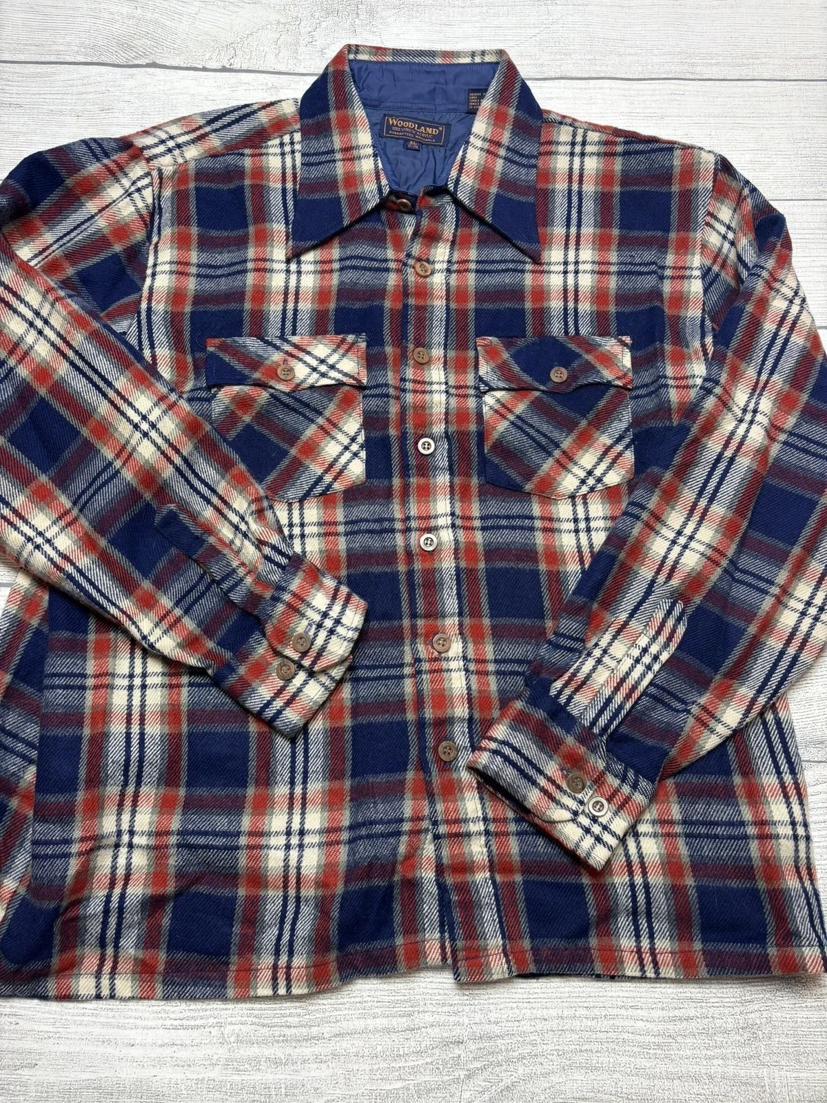 Woodland Shirt Mens XL Blue Red Plaid Lined Flannel Button Front Casual Outdoor