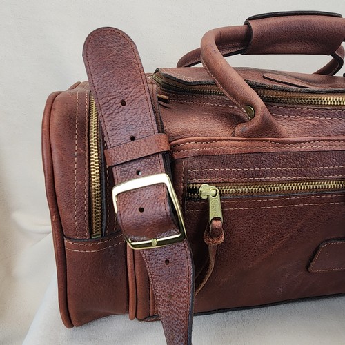 Borsone vintage Orvis Bull Hide in pelle marrone bagaglio Weekender nuovo con etichette made in USA - Foto 6 di 24