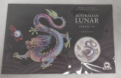1 Oz Unze Silbermünze Australien - Lunar III Drache 2024 Dragon weiß, White