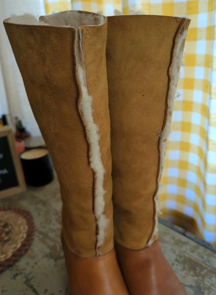 复古 BASS 皮革 + SHERPA + 绒面革女式 5.5 M 码高靴人造皮 — 第 4/4 张图片