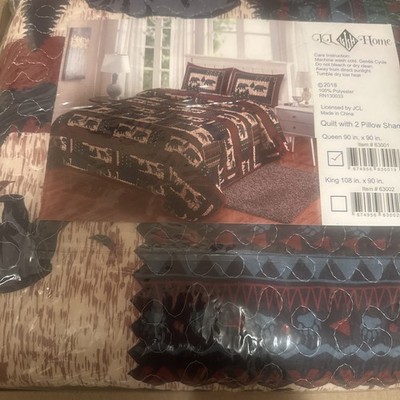 BLACK BEAR Wilderness Cabin Quilted Queen Size Blanket w/ Pillow Shams by DeLeon
