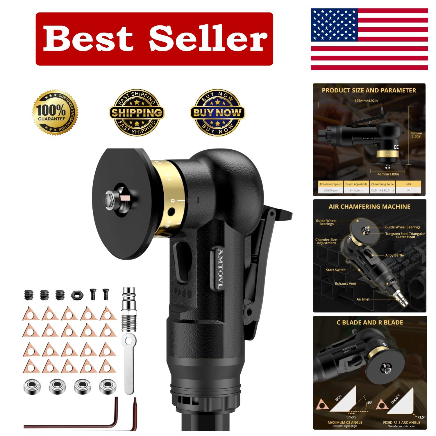 Precision Pneumatic Chamfering Tool - 30000 RPM Mini Air Tool for Metal & Wood