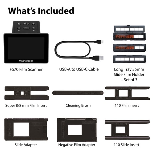 Magnasonic 25MP Film Scanner, 5" Display, Long Tray 35mm Negative Film Holders - Afbeelding 9 van 9