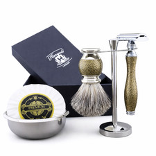 5pcs Gold Antique Shaving Kit Badger Shaving brush  Double Edge Safety Razor