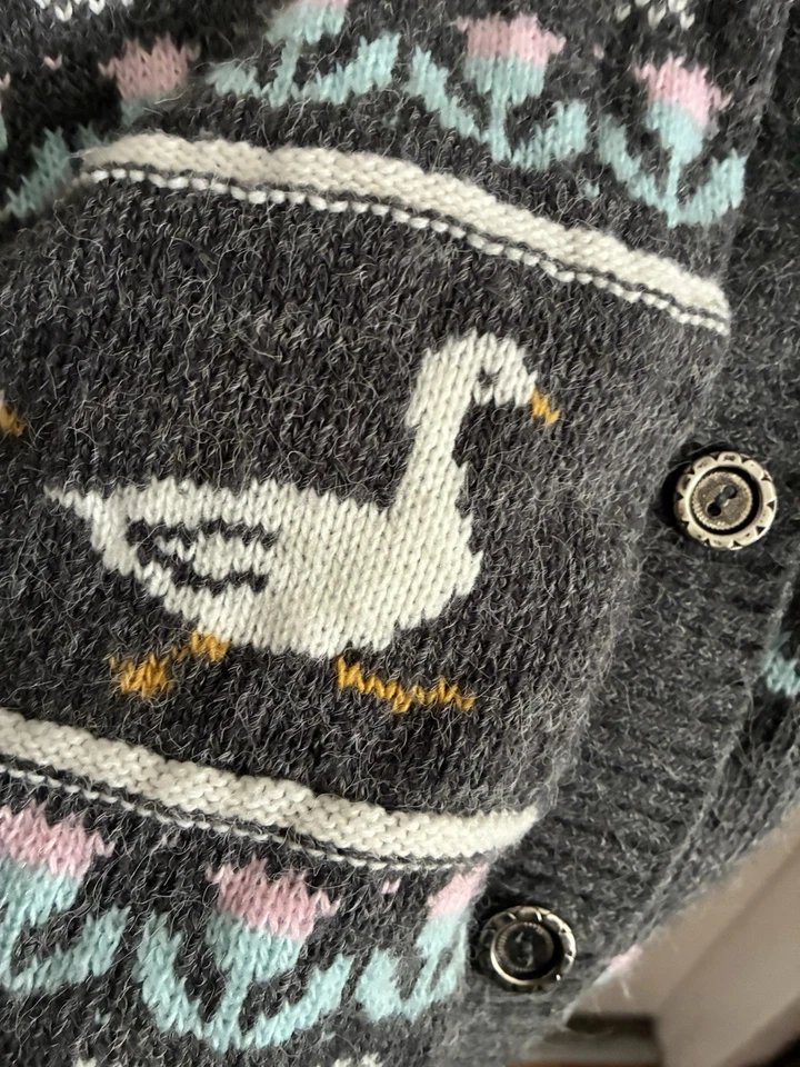 Cárdigan Suéter De Colección Años 80 90 AGUJAS UP Cottage Core Largo Conejos Patos L XL Foto 2 de 4