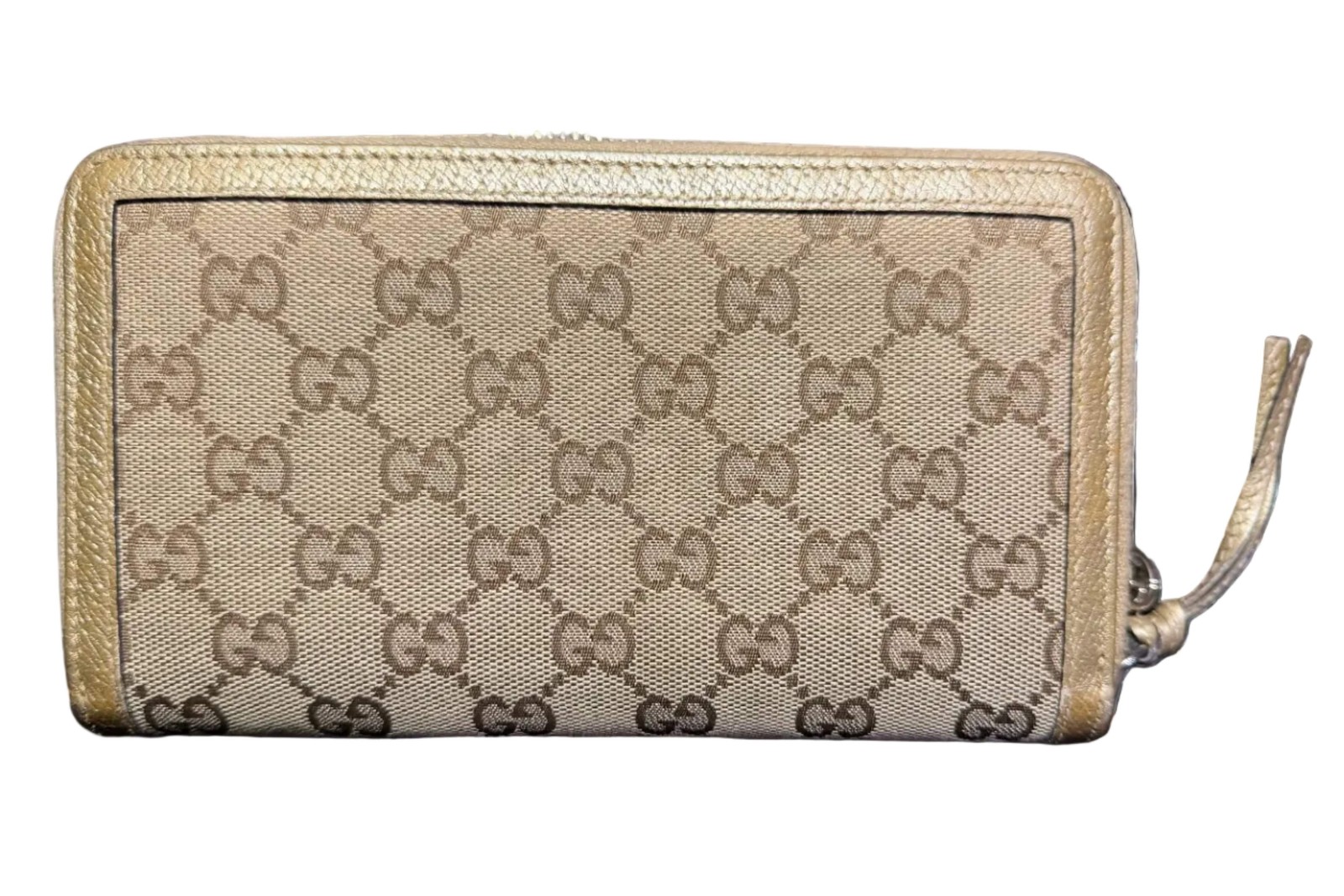 Gucci GG Canvas and Gold Leather Continental Long Wallet zip around purse
