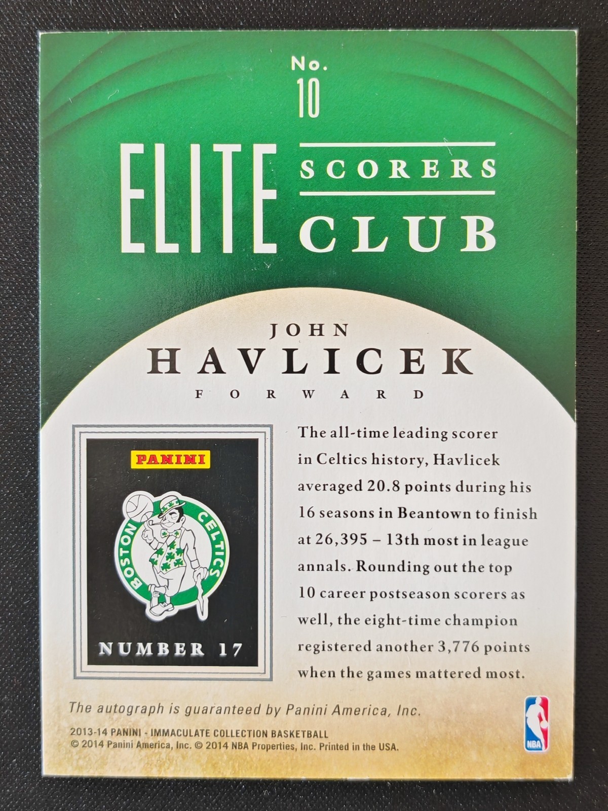 2013-14 Panini Immaculate Elite Scorers Club John Havlicek Auto Autograph 33/49! view 2