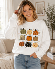 Cute Pumpkin Fall Sweatshirt   Boho Autumn Sweater, Cottagecore Harvest Pullover
