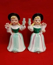 2 Napco Girl Planters / Mini Candle Holders Porcelain Vintage Figurines Japan 6"