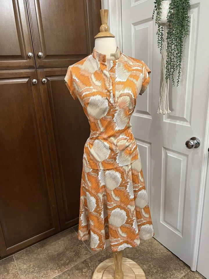 Винтажный 60-х 70-х 2 изделия верх и юбка Sz M 25» талии ручной работы ретро уникальный - Изображение 4 из 4