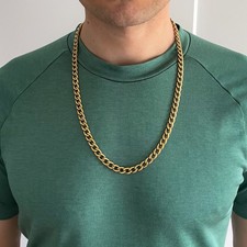 24” 7.5MM Thick Gold Plated Cuban Link Curb Necklace Chain Mens Classic Jewelry