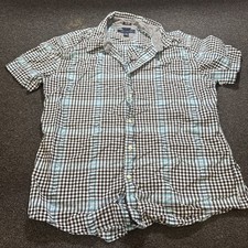 Tommy Hilfiger Men Size XL Gray Plaid Button Up Short Sleeve Slim Fit