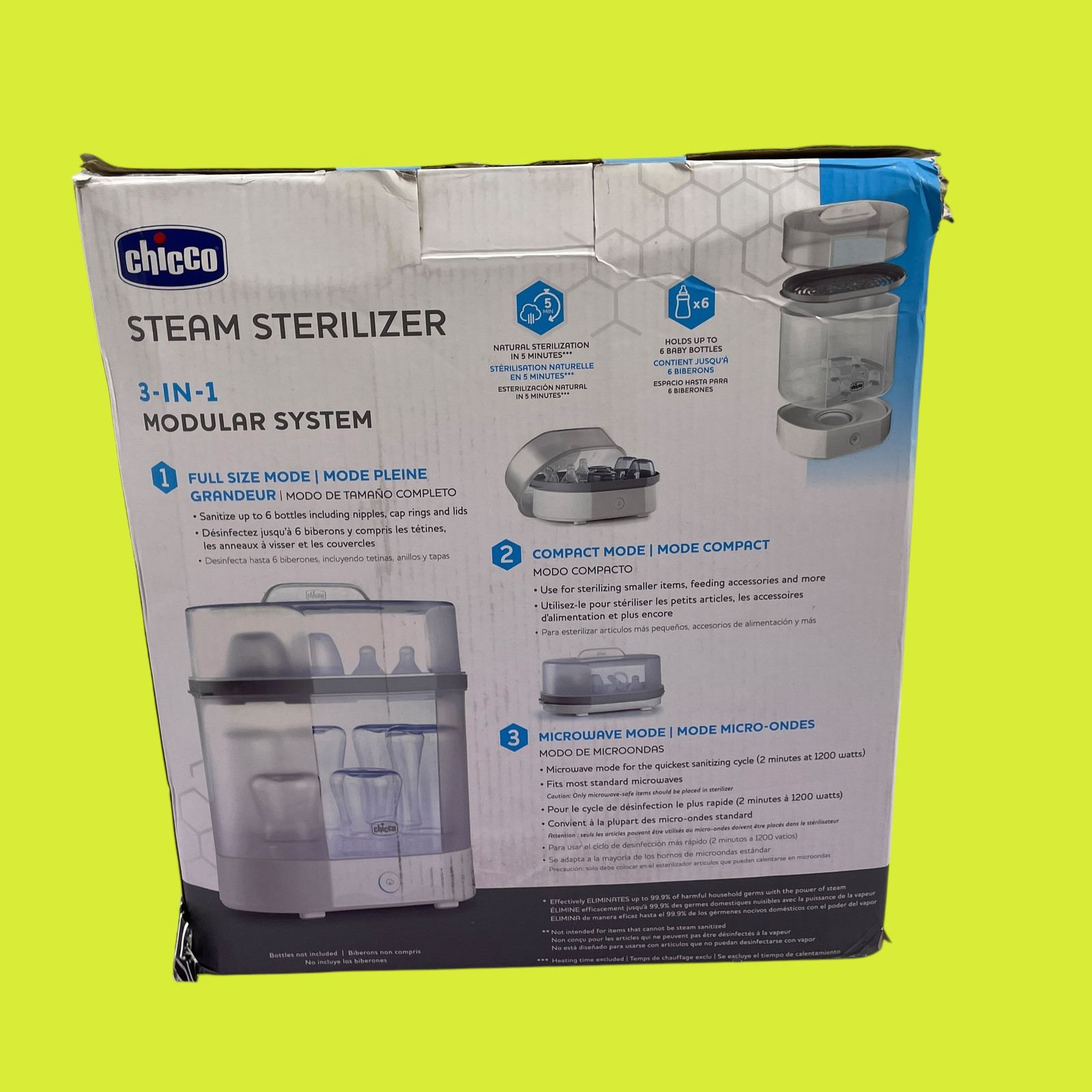 Chicco 3-in-1 Electric Steam Sterilizer for Bottles Pacifiers Toys White #NO1073