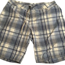 Polo Ralph Lauren Mens Blue White Plaid Board Shorts Swim Trunks Size 34