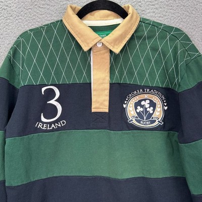 Ireland Rugby Polo Mens M Green Striped Crocker Rugby Tradition Collection