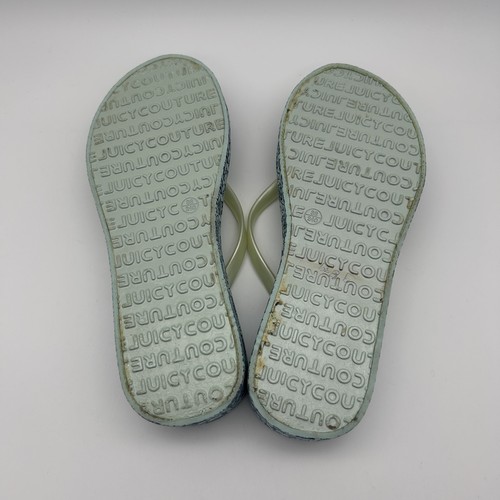 Juicy Couture Wedge Flip Flop Sandals Womens Sz 38 Y2K Blue Gold Logo Platform - Afbeelding 6 van 11