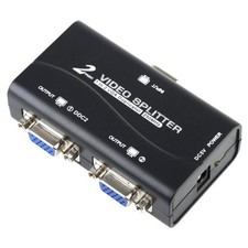 1 PC to 2 Monitor 2 Port VGA SVGA Video LCD Splitter Box Adapter w/ Power Cable
