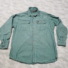 Wrangler Riggs Workwear Shirt Mens Large Green Gingham Plaid Long Sleeve Button