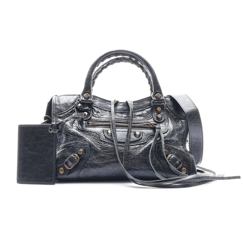 BALENCIAGA Metallic Edge Mini City Shoulder Handbag Goatskin Black 300295