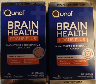 2 Qunol Brain Health Focus Plus 60ea 2/2027+ 5/2027 NEW IN BOX NIB