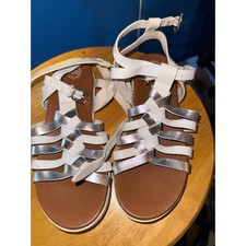Wonder Nation Girls White Silver Metallic Gladiator Strappy Sandals Size 3