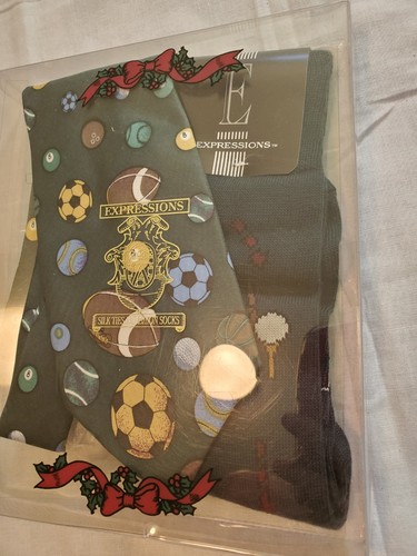Vintage 90s Expressions Silk Tie And Fashion Socks Holiday Gift Set Green Sports - Picture 2 of 5