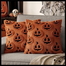 Halloween Fall Thanksgiving Pumpkin Throw Pillow Covers 18x18 Rust