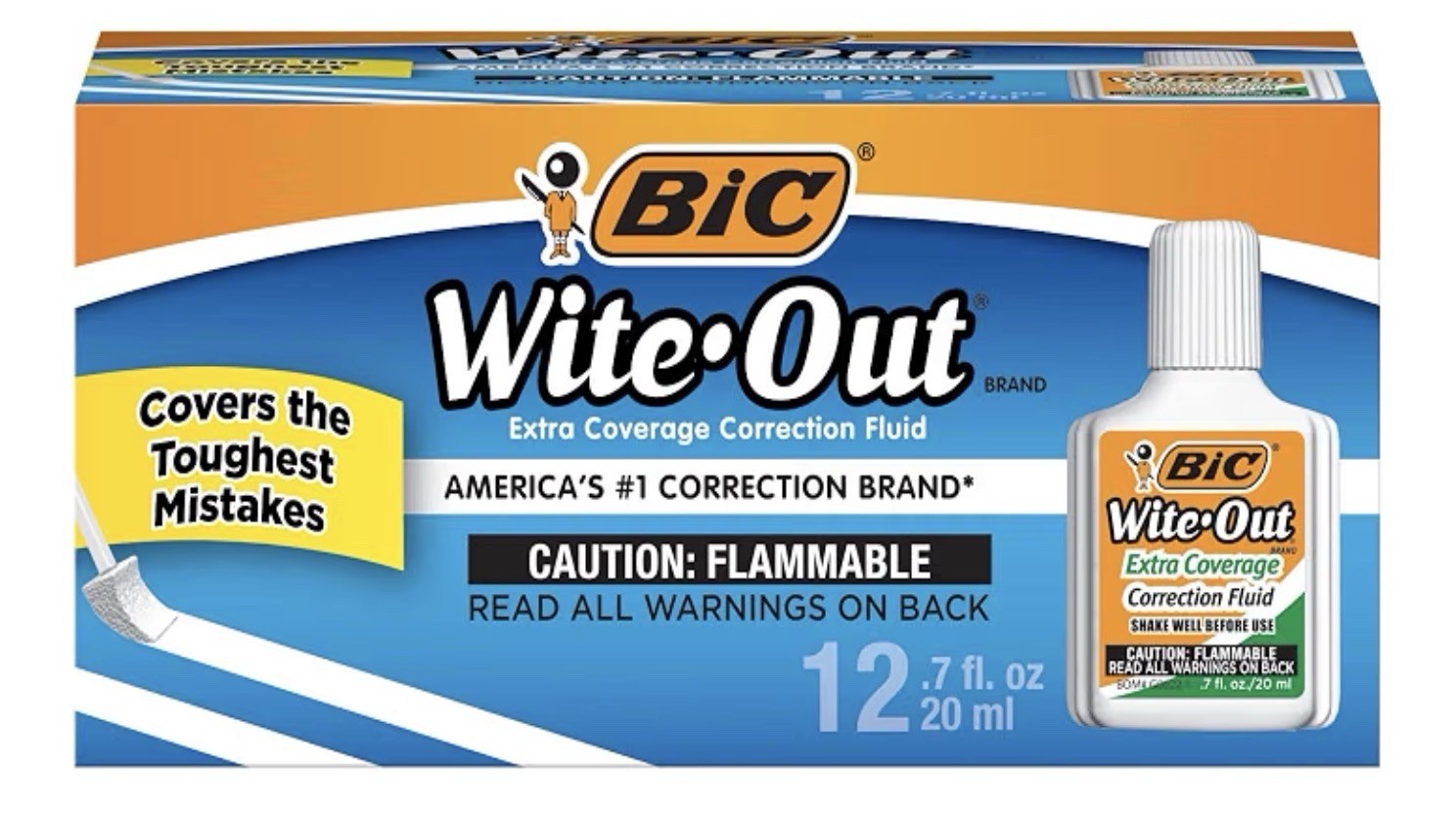BIC Wite-Out Extra Coverage Correction Fluid 20mL White 12 Pack New