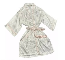 Victoria's Secret Vtg Gold Label White Damask Robe Pink Satin Trim One Size