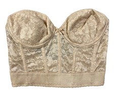 VTG Sintrigue Longline Bustier Bra Womens 36C Beige Floral Lace Strapless Corset