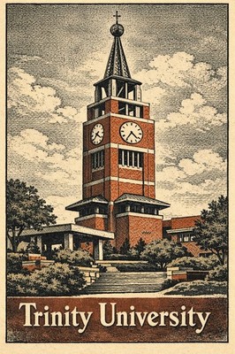  ️ Trinity University Clock Tower Poster - 24x36  Classic Art Print   -