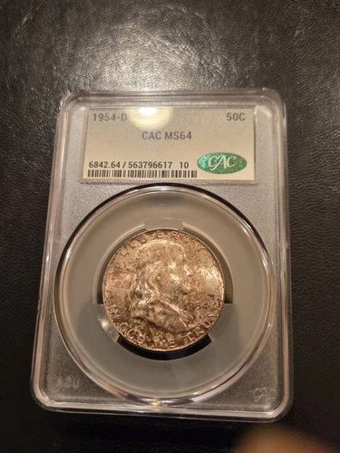 1954-D Franklin Half Dollar CAC GRADED MS64 Mint Set Coin Beautiful Toning