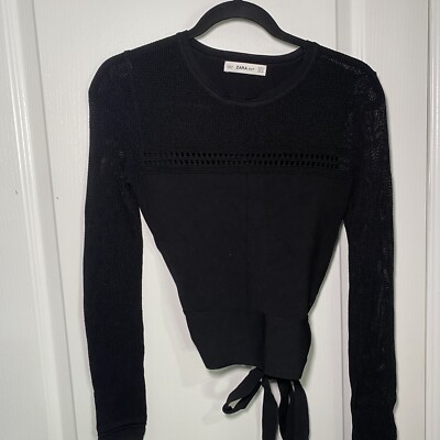 Zara Knit Wrap Top Black Size Medium