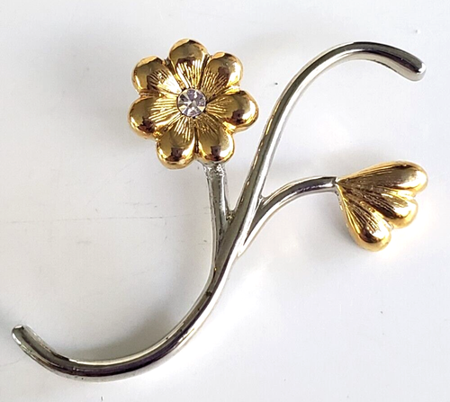 1990 Signed DB Kairos International Two Tone Clear RS Floral Pin 1-3/4" Tie Tac - Picture 3 of 6