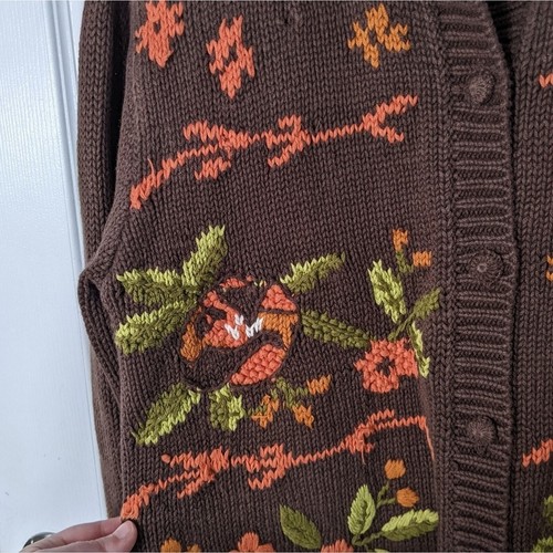 Vintage David Loren Chocolate Brown Floral Embroidered Button Up Cardigan Size S - Picture 7 of 9