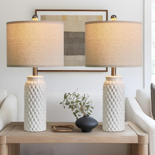 24" Modern Ceramic White Bedside Lamp Set of 2 Table Lamp for Bedroom Decor Farm