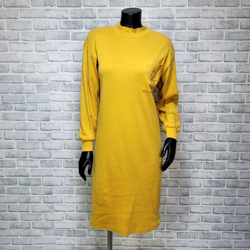Vintage 90s Disorderly Conduct CA M/L Yellow Double Collar Sweatshirt Dress - Picture 2 of 11