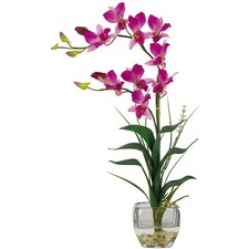 Dendrobium W/Glass Vase Silk Flower Arrangement Home Decor Purple