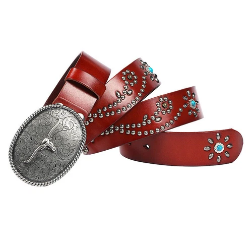 Real Leather Waist Belt Heavy Metal Stone Rivet Studded Unisex Punk Waistband - Picture 5 of 28