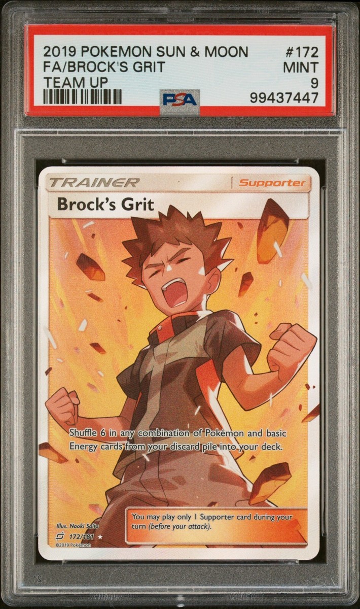 2019 POKEMON SUN & MOON TEAM UP 172 FULL ART/BROCK'S GRIT PSA 9 | eBay