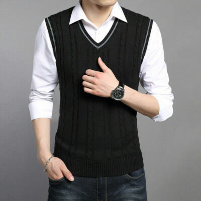 Men's Knitted Vest Sleeveless Sweater 
