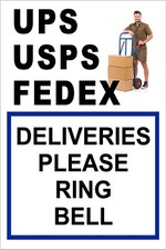 DELIVERIES RING BELL DIRECTIONAL SIGN YOU CHOOSE SIZE SMOOTH PVC NEW 