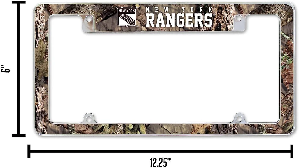 New York Rangers Chrome Metal License Plate Frame with Mossy Oak Camo Design - Image 2 of 4