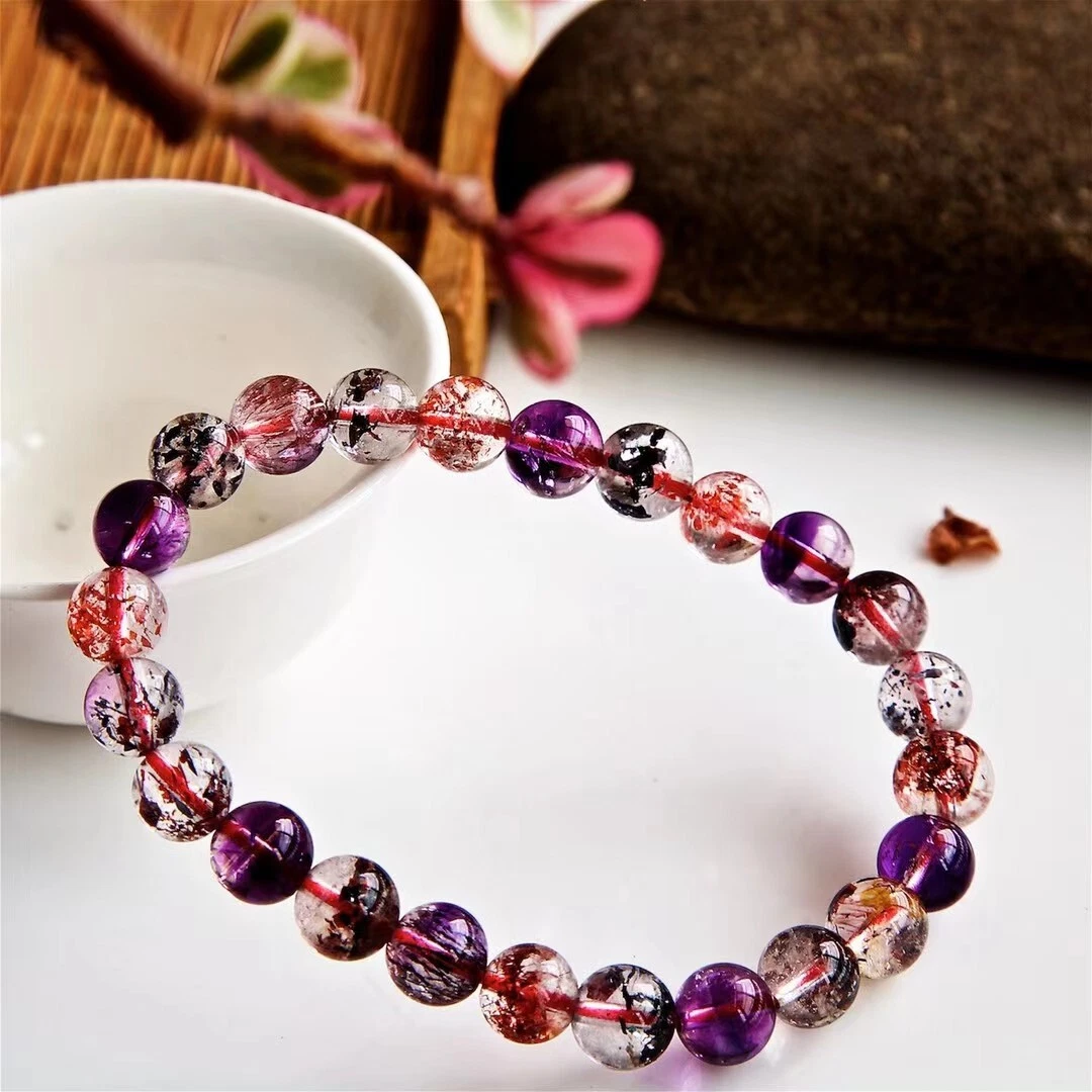 7.7mm Natural Purple Super 7 Purple Hair Rutilated Crystal Beads