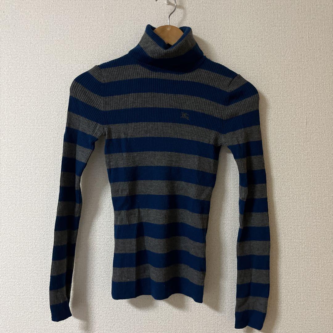 Burberry Blue Label Striped Turtleneck Sweater Size 38 Blue Gray New