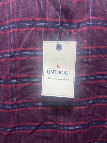 Untuckit Flannel Barry Shirt Navy Blue Red Plaid Men's Size 2XL Regular Fit NEW - Picture 2 of 6