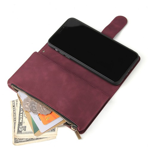 For iPhone 11 12 13 14 15 Pro Plus XR Flip Plain Card Pocket Leather Phone Case - Picture 24 of 29